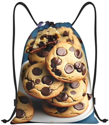 JEJEA Rucksack mit Kordelzug, Motiv: Kekse, Schokolade, Chips, Kekse, Kordelzug, Turnbeutel, Rucksack für Schwimmen, Strand, Schwarz , S