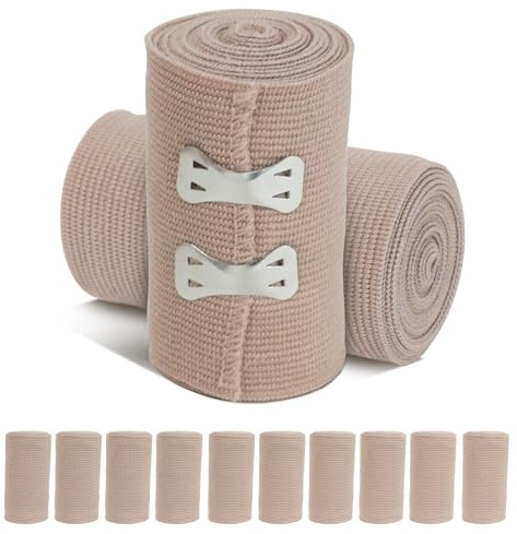 Elastische Bandagen Wickeln - 12 Stück Elastischer Verband, Wiederverwendbare Elastisch Mullbinden, Kompression Verbände mit Klammern, Elastische Binde Mullbinden für Handgelenk Knie (7.5Mx4.5cm)