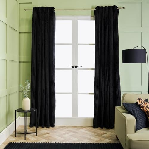 OHS Eyelet Blackout Curtains for Living Room 2 Panels, Super Soft Ribbed Thermal Insulated Bedroom Curtain Modern Energy Saving Curtains for Bedroom 66 x 72, Black