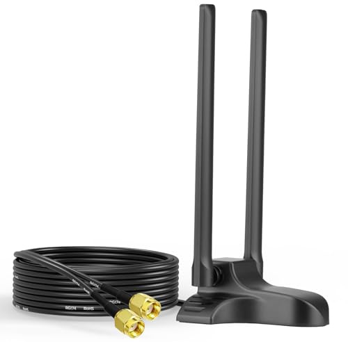 Bingfu WiFi WLAN Antenne 2,4/5 GHz RP-SMA Stecker Magnetfuß 2 m Kabel | Dual-Band Antenne für WLAN-Router, PCIe WiFi-Karten, USB-Adapter, Desktop-PC und externe WLAN-Anschlüsse