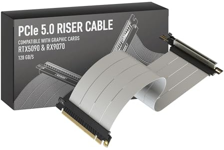 LINKUP - AVA5 Armour PCIE 5.0 Riser-Kabel | RTX5090 RX9070 GPU Bereit | x16 128GB/s Geschwindigkeit | PCIe 4.0 & WRX80/WRX90E Kompatibel | Rechter Winkel, Weiß 15cm (Gesamtlänge 19cm)