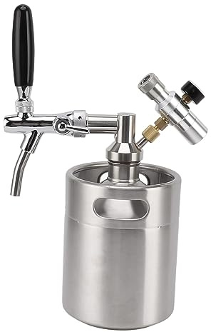 Edelstahl-Minifass, 2 l Fassungsvermögen, langlebiges, verstellbares Bier-Heimspendersystem mit 60 PSI-Anzeige für Bierliebhaber und Hausbars
