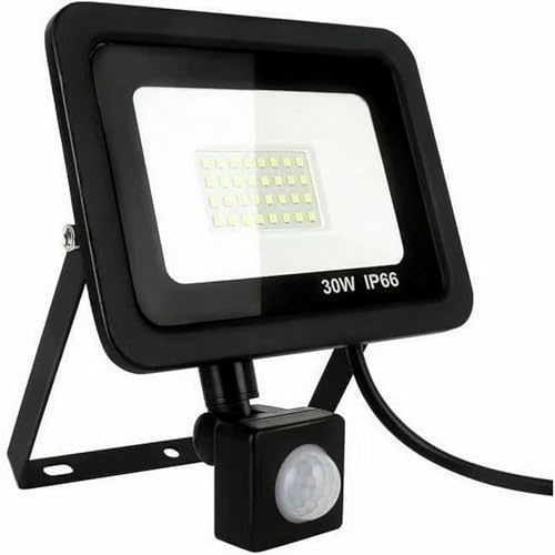 WCT Projecteur LED Extérieur avec Détecteur de Mouvement PIR, 10W 900LM IP66 Étanche, 6000K Blanc Froid, Projecteur de Jardin Garage Porche, Aluminium