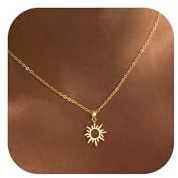 Tewiky Sonnen-Anhänger-Collier für Damen, 14K Gold Sunburst