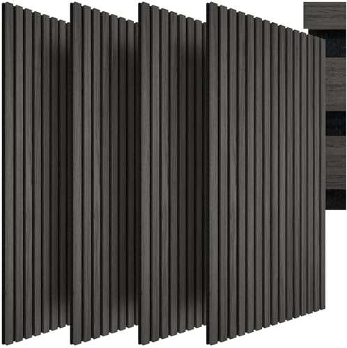 tectake® Akustikpaneele mit Echtholzfurnier, effektiver Schallschutz, 4er Set, MDF, Schallabsorber, Schalldämmung, Akustikplatten, Schallschutzplatten, Raumakustik - Eiche schwarz