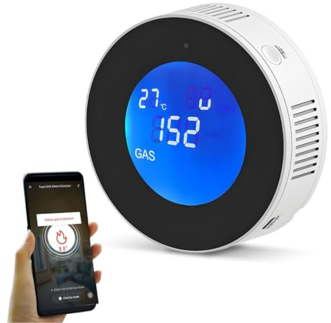 Detector de Gas GLP WiFi EN 50194, Sensor C3H8 Propano con Pantalla LEL y Alarma Sonora de 85dB, Control Remoto Mediante App Smart Life, Instalación en Pared