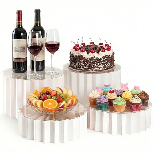 ZXBBTZ 4 Stück Faltbare Buffet Erhöhungen Tortenständer aus Karton Buffet Ständer Weiß Kuchen Display Ständer Blumenständer aus Papier Mehrhöhen Display für Hochzeit Geburtstag Cupcake Candy Bar