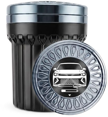 Auto Aschenbecher für VW Volkswagen Tiguan T-Roc R-Line Golf Polo ID4 ID5 Passat GTI 2025 2026 Zubehör, Exklusive lineare Dämpfung, Keramik mit LED (Anthrazit)