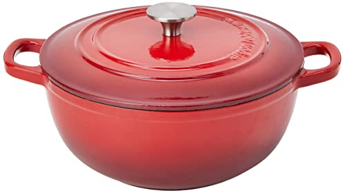 Argon Tableware 3.5L Round, Cast Iron Enamelled Casserole Dish, Oven Safe - Red