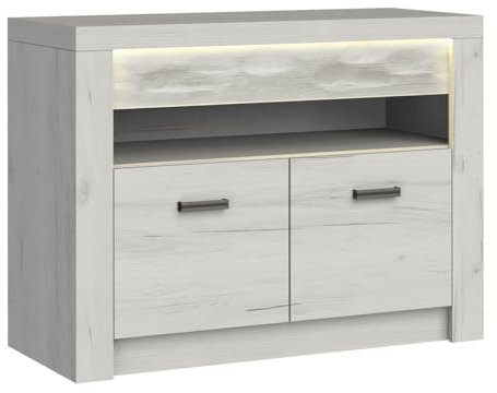 Mirjan24 TV Lowboard Indiano I-10, Fernsehtisch, 96x73x42 cm, TV-Möbel, TV Board, TV-Tisch, TV Schrank, TV Bank (Kraft Weiss, mit warmweißer LED-Beleuchtung)