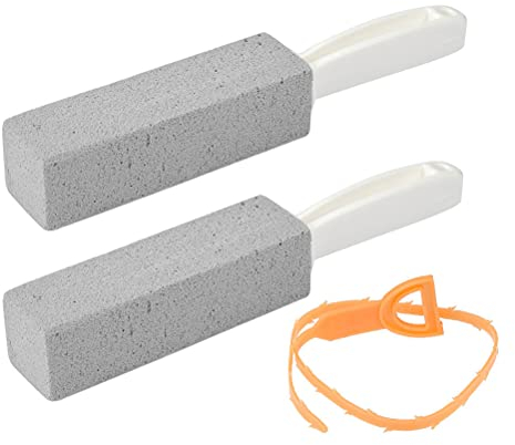 FOCCTS 2 Stück Bimsstein WC Toilette-Reinigungsstein mit Griff einer Abfluss-Schlange Reinigungsblock Deep Flecken und Remover für Küche/Bad/WC Dschungel/Pool/Spa,mit 1 stück Rohrreinigungswerkzeug