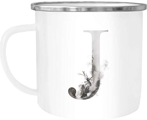 Emaille Tasse Becher Buchstaben-Tasse J Alphabet Monogram Zeichen Tasse mit Buchstabe Autiga® weiß-metall unisize
