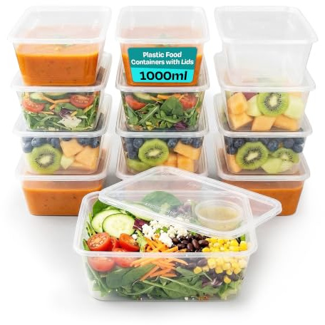 We Can Source It Ltd 250 x 1000ml Plastic Microwave & Freezer Safe Food Containers with Lids - BPA-Free, Reusable, Takeaway Meal Prep Containers - Catering Grade Food Storage Boxes for Home & Business