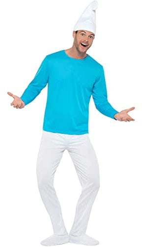 Funidelia Offizielles Schlümpfe Kostüm für Herren, Inklusive Oberteil, Hose mit Stiefelüberzug, Schwanz und Mütze, Größe M - L - Outfit für Erwachsene für Partys, Karneval und Halloween