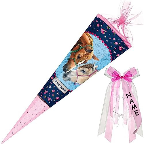 Nestler personalisiert mit großer Namensschleife - 6858476 Schultüte Coppenrath Pferdefreunde, 85/100 cm 6-eckig