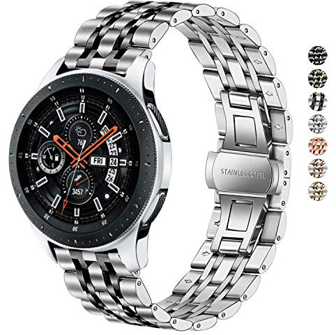 DEALELE Compatible con Samsung Gear S3 Frontier/Classic/Galaxy Watch 46mm / Galaxy 3 45mm / Huawei Watch 3/3 PRO / GT2 46mm, Cinturino di Ricambio Metallo Acciaio Inossidabile 22mm, Argento/Nero