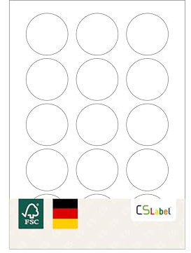 MADE IN GERMANY 150 Etiketten selbstklebend 50 mm rund weiß permanent klebend auf Bogen A4 (10 Bögen x 15 Etik.) CS Label – Universaletiketten zum Beschriften und Bedrucken.
