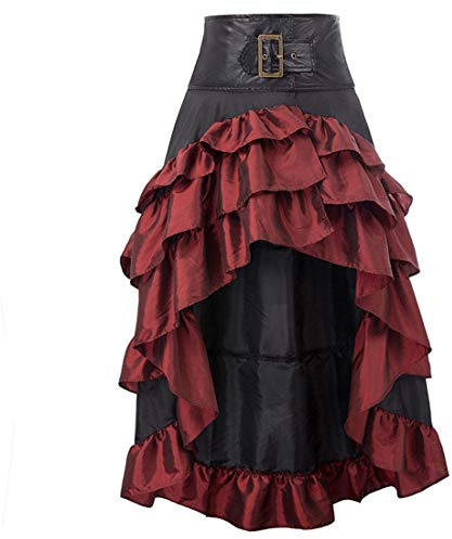 Damen Steampunk Gothic Schwarz Spitze Rock Lang Röcke