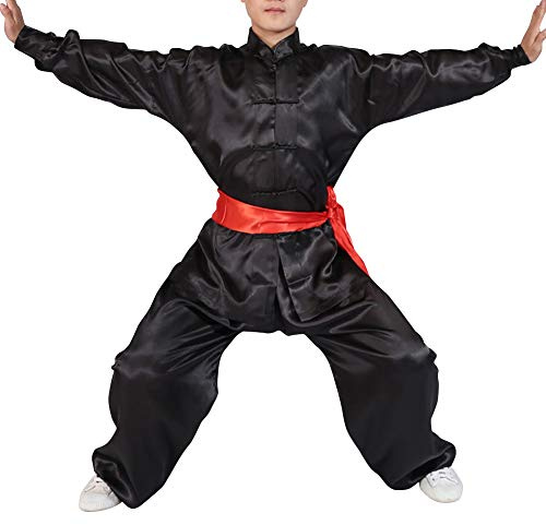 Yudesun Arts Martiaux Vêtements Unisexe Adulte Enfants Ensembles - Chinois Traditionnel Tai Chi Wushu Vêtements Garçons Filles Performance Costume Kung Fu Uniforme Noir 140cm
