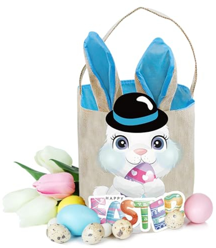 Neamou Ostereiersuche-Taschen,Ostern-Tragetaschen | Wiederverwendbare Osterkörbchen mit Hasenohren | Osterkörbchen, waschbare Leckerli-Taschen, Einkaufstasche für -Partyzubehör,