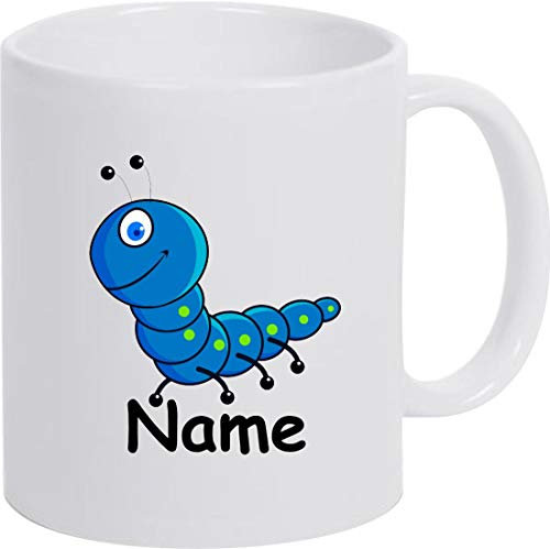 Shirtinstyle Kindertasse, Teetasse, Tasse, Raupe mit Wunschnamen, Wunschtext, Spruch, Kinder, Tiere, Natur, Farbe Weiss