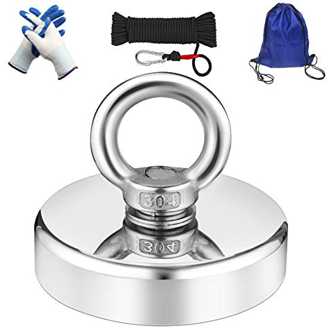 Wukong Super starker Neodym Magnet Set 250 kg Pull Force Durchmesser 75 mm Powerful Round Magnet mit 20m Seil + wasserfeste Handschuhe perfekt für magnetfischen, Salvage, Science, Industry and Fishing
