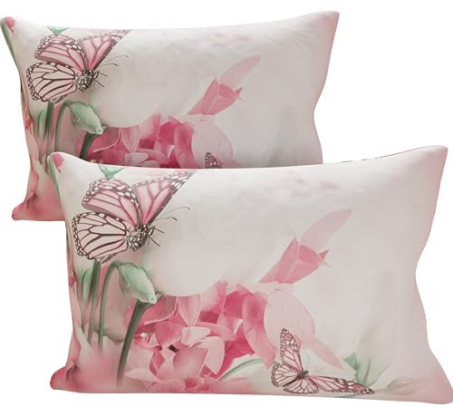 PETTI Artigiani Italiani - Coppia di Federe Cuscino 50x80 cm in Microfibra, Cuscini Arredo Camera da Letto, Divano, Salotto, Set 2 Fodere Copricuscino, Federa Roses Butterfly, 100% Made in Italy