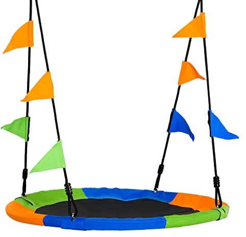 Outsunny Kid Nest Swing Seat Saucer Tree Swing 40 Inch/100cm Adjustable Rope Outdoor Indoor for Kids Over 3 Years Old Multi-Colour