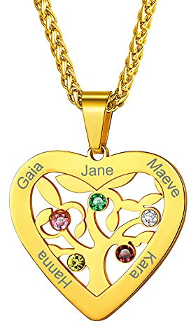 GoldChic Collier 5 Prenom des Enfants Personnalisé Bff Pendentif Amitié Famille Personnalisable Infini Arbre de Vie Chaine Femme Acier Inoxydable Or Bijoux Cadeau Fête des Mères Noël Mariage