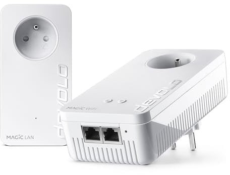 Devolo Magic 2 WiFi 6 (ax) Starter Kit : 2x Adaptateurs CPL WiFi, Prise Gigogne (2400 Mbits, 3x Ports Gigabit Ethernet, Mesh), idéal télétravail, gaming, streaming, prise française