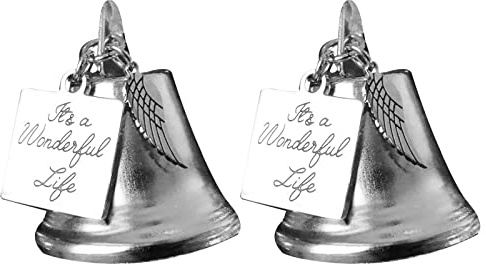 2 Pack Memorial Angel Wing Bell Ornament Keepsake Christmas Hanging Decor | Copper angel wing bell ornaments with electroplated finish, sympathy keepsake for tree decor and remembrance.