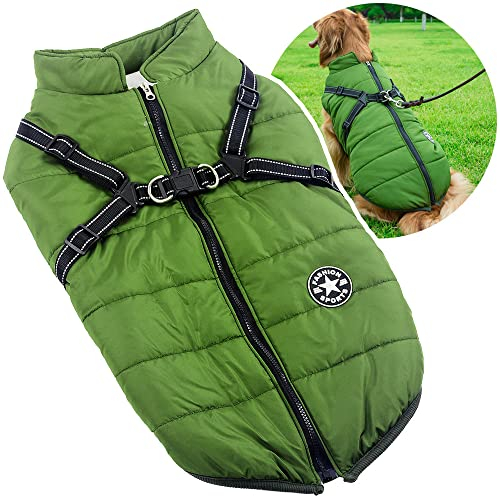 2-in-1-Hundekleidung für große Hunde, warmer Wintermantel, Jacke, Weste, Haustiermantel, Geschirr für große Hunde