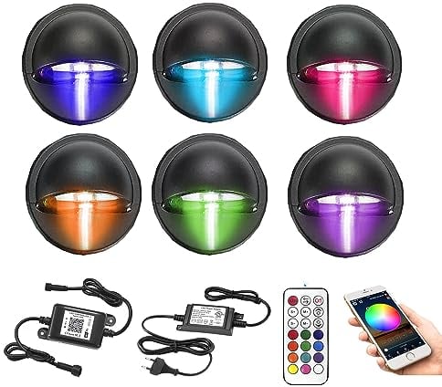 6er-Set WIFI RGB LED Terrassenbeleuchtung außen, Bodeneinbauleuchten Aussen, Einbaustrahler Bodeneinbaustrahler mit Alexa,Google Home,Wasserdicht, DC12V Ø35mm IP65