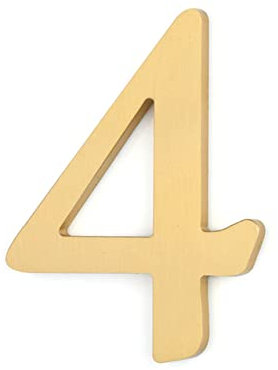 Solid Brass Door Number 4, Self Adhesive Door Plate House Numbers for Home Mailbox Address Sign, Peel & Stick