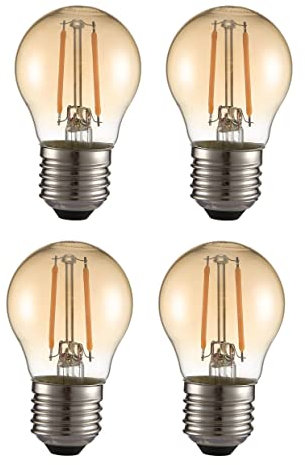 TEKLED® G45 Filament Vintage LED Bulbs | E27 Edison Screw | Energy Saving 2W Light Bulb 22W Equivalent | NONDIMMABLE Amber 2400K 220LM | 4-Pack | Warm White