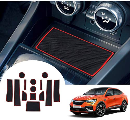 GAFAT Kompatibel mit Renault Arkana 2021-2024 2025 Antirutschmatten, Arkana 2023 Gummimatten, Mittelkonsole Getränkehalter Matten, Aufbewahrungsbox Matten, Türnaht Matten, Arkana Zubehör (Rot)