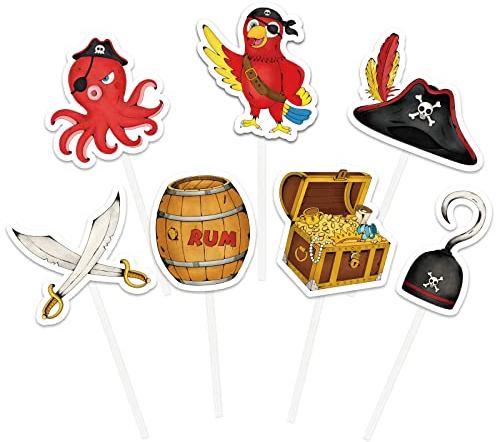 WERNNSAI 49 Stück Piraten Kuchen Deko - Piraten Geburtstags Tortendeko Kindergeburtstags Pirat Muffin Torte Junge Kinder Pirat Papagei Cupcake Toppers Geburtstagsdeko Party Dekorationen Zubehör