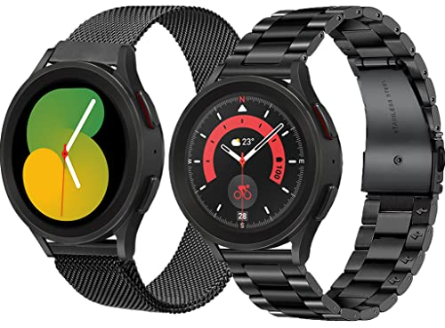 OTOPO Compatible avec Samsung Galaxy Watch 5 Pro 45 mm Bracelet 40 mm 44 mm Galaxy Watch 4 4 Bracelet classique en métal pour femme 20 mm Bracelet en acier inoxydable pour Galaxy Watch 5 (noir)