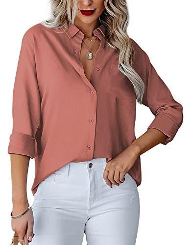 Homlan - Camicia da Donna con Scollo a V, a Maniche Lunghe, Elegante e Casual, con Bottoni, in Tinta Unita e con Tasca sul Petto, Colore: Arancione., XXL
