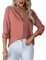 Homlan - Camicia da Donna con Scollo a V, a Maniche Lunghe, Elegante e Casual, con Bottoni, in Tinta Unita e con Tasca sul Petto, Colore: Arancione., XXL