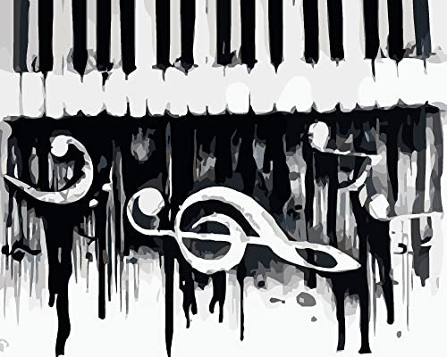 PNDGMCSY Peinture par Numero Tableau Notes de musique de piano noir et blanc pour Adultes Enfants Peindre par Nombre De Kits,avec Brosseset Peintures Acryliques 40X50 Cm