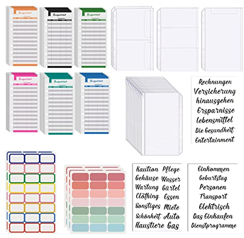 52Pcs Budget Planner für Finanzplaner,Budget Planner Deutsch,Budget Binder Nachfüllpapier 6 Löcher,Geld Organizer,Kosten Tracker Ausgabenblätter Rechnungs, Geld Sparen Mappe, Cash Stuffing