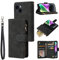 QLTYPRI Case for iPhone 14, Large Capacity Leather Wallet Case 6 Card Holder & 1 Zipper Pocket Kickstand Wrist Strap Magnetic Case for iPhone 14 - Black