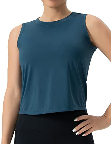 THE GYM PEOPLE Canotta Sportiva Donna, Top Palestra Fitness a Asciugatura Rapida con Tessuto Fresco - Canottiera Senza Maniche per Allenamento, Yoga, Corsa,Blu-Verde Intenso,XL