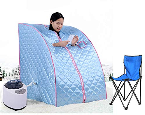 Tragbare Sauna,Mini Dampfsauna für Zuhause,Einzel Portable Sauna Raum Kann Müdigkeit Lindern,Fernbedienung Timing Temperatureinstellung-Himmelblau-B