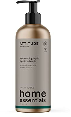 ATTITUDE Liquide Vaisselle, EGW Verified, Ingrédients à Base de Plantes et de Minéraux, Produits Ménagers Véganes, Bouteille en Aluminium Rechargeable, Lavande & Romarin, 473 mL