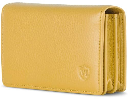 VON HEESEN® Visitenkartenetui Leder mit RFID-Schutz - Platz für 50 Visitenkarten - 6 Fächer - Visitenkarten Etuis - Geschenk für Damen & Herren (Gelb)