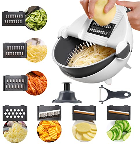 SANON Mandolina de Cocina, Cortador de Verdura, Mandolina, Cortador de Patatas, Cortadora de Verduras, Cortador Verduras, Rallador de Verduras con Cesta de Drenaje