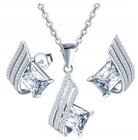 MŚ 1997 MENNICA ŚWIDNICKA 11 FARBEN Ohrringe Silber 925 mit Halskette Damen Set - Hochwertige Österreichische Kristalle und Zirkone - Schmuck Kette damen - Ohrringe Set mit Halskette (Crystal)