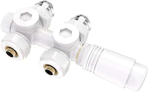 Heilmetz Vanne thermostatique,vanne universelle avec thermostat pour radiateurs,10 bar ,7 niveaux réglables, Kit de raccordement central (Blanc)